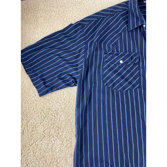 Stoneriver Outfitters Mens Sz 2X Blue Striped Pearl Snap Short Sleeve Shirt - Picture 2 of 8